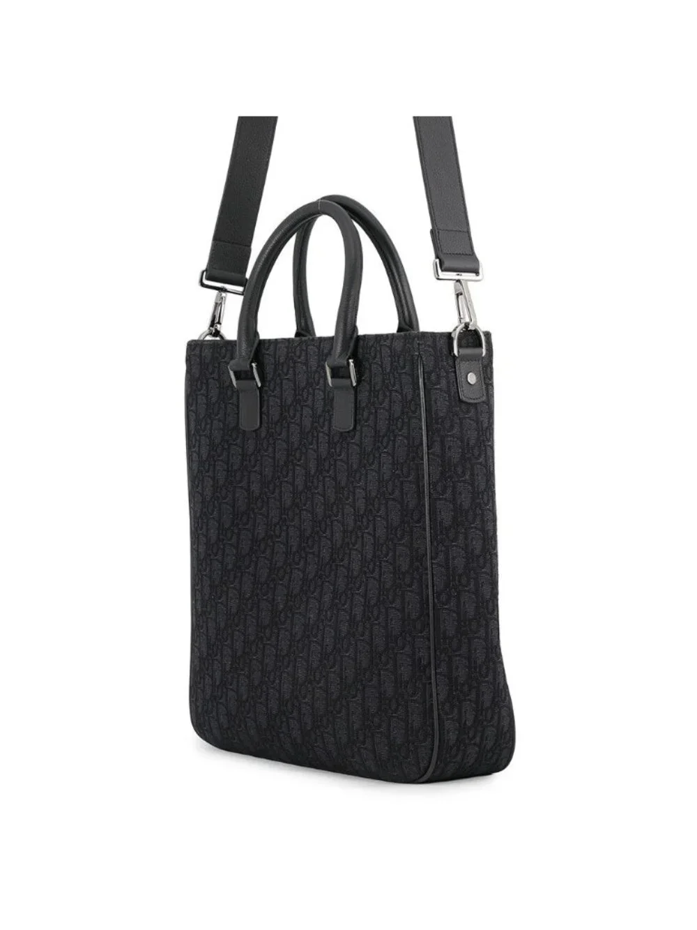 Dior Tote Bag Oblique Jacquard Saddle Trotter Black 2-Way